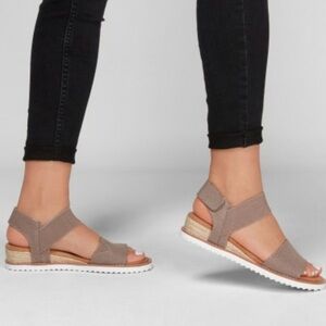 BOBS Skechers Wedge Sandals - Memory Foam - Desert Kiss - Taupe & Beige